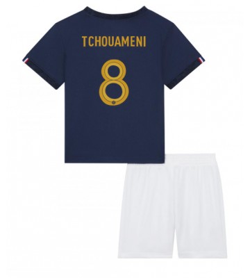 Frankrike Aurelien Tchouameni #8 Hemmakläder Barn VM 2022 Kortärmad (+ Korta byxor)